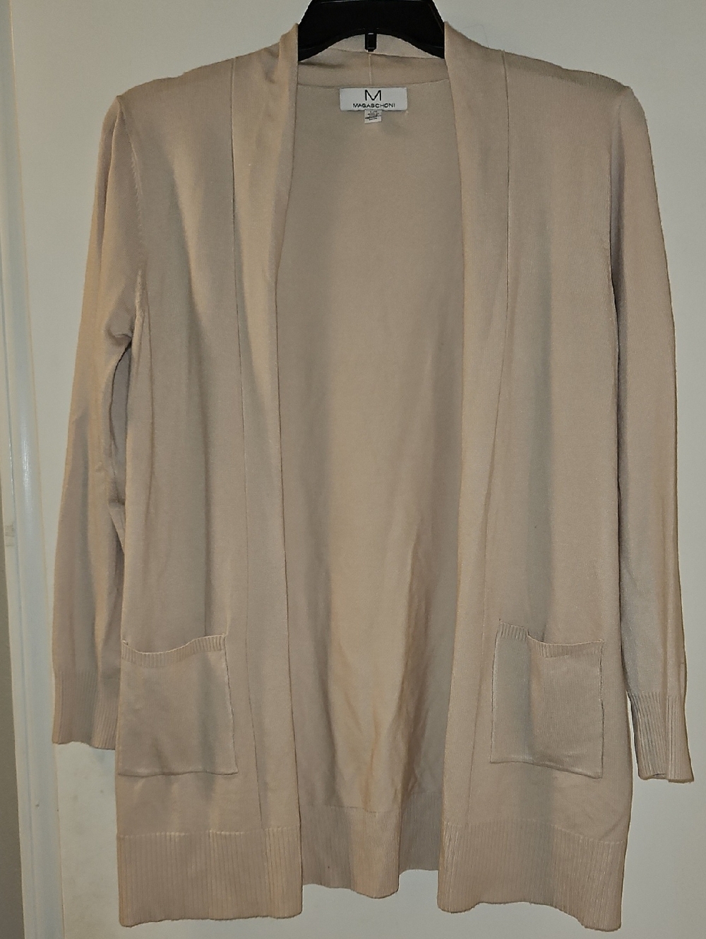 Magaschoni Open-Front Long Cardigan, Beige